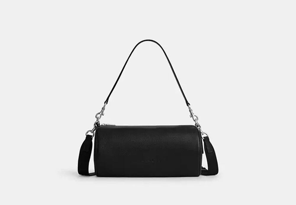 NWT B9-003 Coach Andre Barrel Bag 30 Silver/black Refined pebble leather CET20
